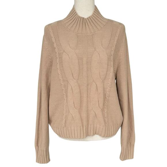 Calvin Klein Womens Cropped Cable Turtle Neck, Tan, Women’s Size L - Picture 1 of 5
